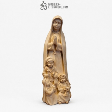 Statue Notre Dame de Fatima avec enfants en bois naturel