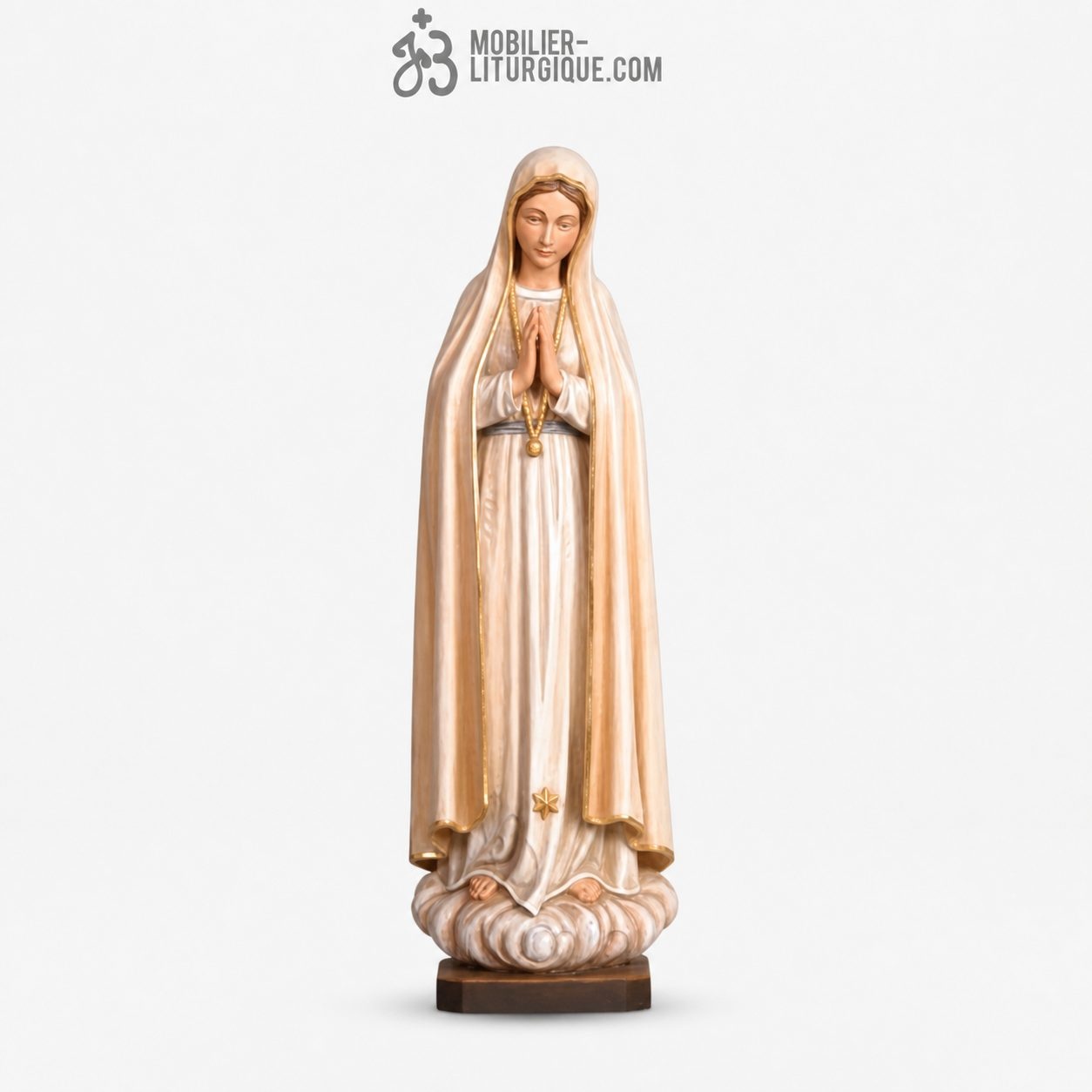 Statue Notre Dame de Fatima en bois d&eacute;cor&eacute;