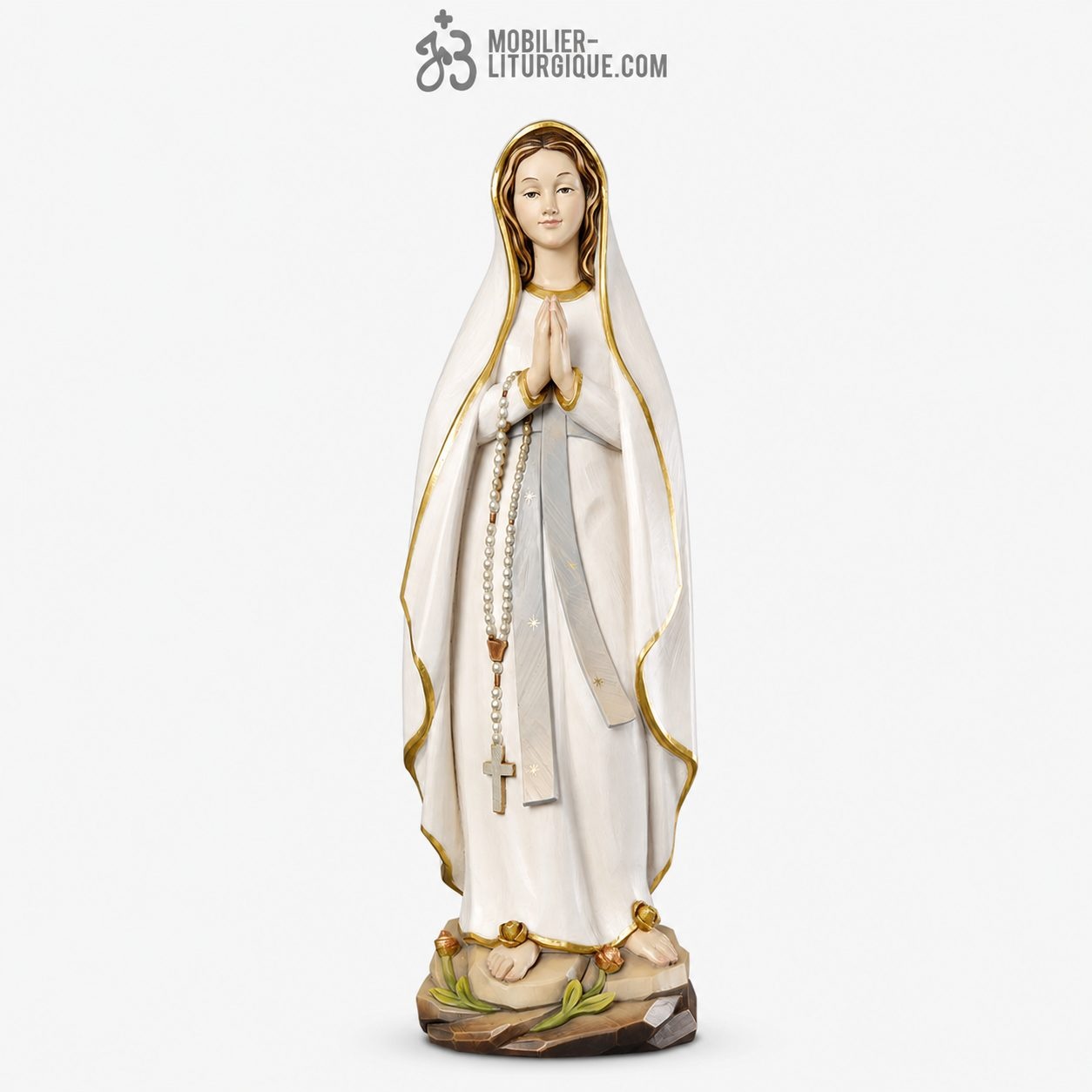 Statue Notre Dame de Lourdes en bois d&eacute;cor&eacute;