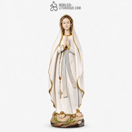 Statue Notre Dame de Lourdes en bois d&eacute;cor&eacute;