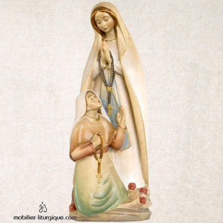 Statue Notre Dame de Lourdes et Sainte Bernadette en bois finition aquarelle