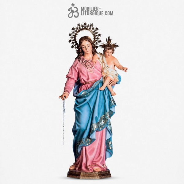 Statue Notre Dame de Rosaire Polychrome Antique