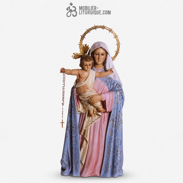 Statue Notre-Dame du Rosaire Polychrome Antique