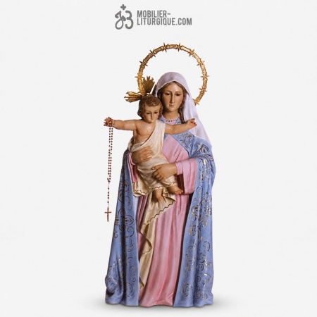 Statue Notre-Dame du Rosaire Polychrome Antique