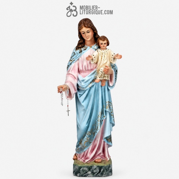 Statue Notre-Dame du Rosaire Polychrome Antique