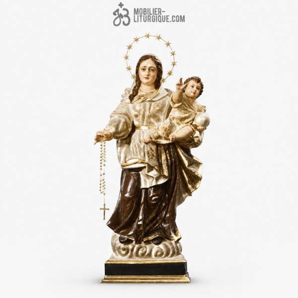 Statue Notre-Dame du Rosaire Polychrome Antique