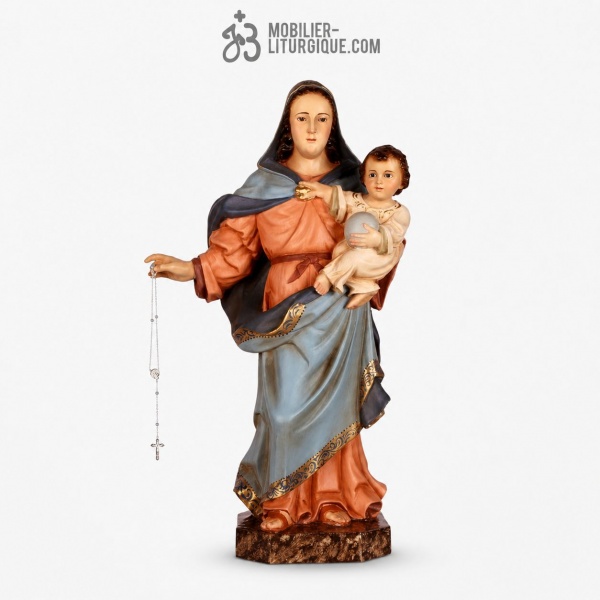 Statue Notre-Dame du Rosaire Polychrome Antique