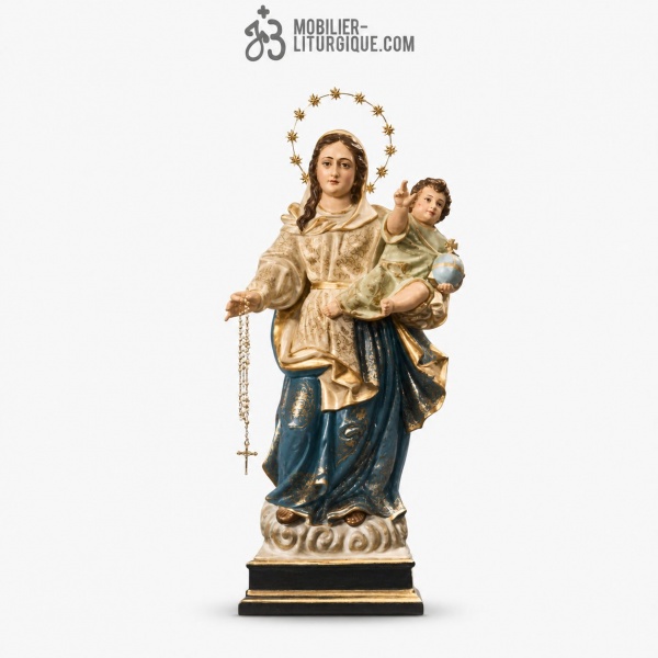 Statue Notre-Dame du Rosaire Polychrome Antique