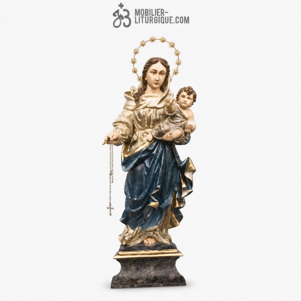 Statue Notre-Dame du Rosaire Polychrome Antique