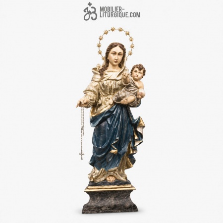 Statue Notre-Dame du Rosaire Polychrome Antique