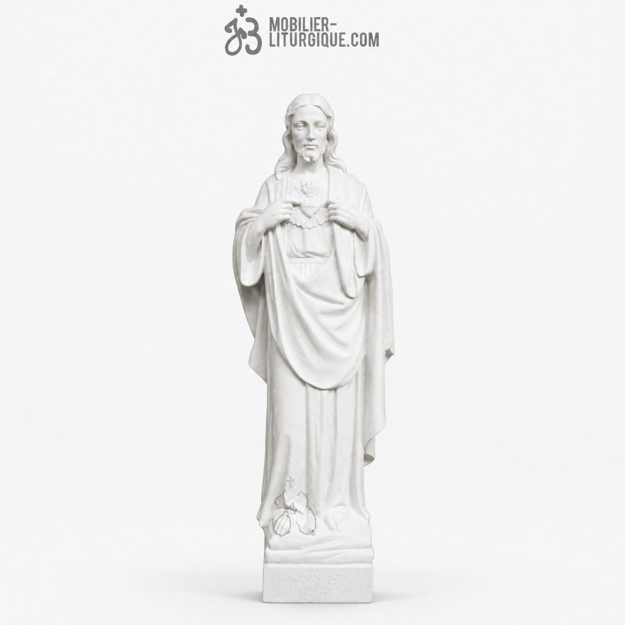 Statue Sacr&eacute; Coeur de J&eacute;sus, en marbre blanc 70 cm