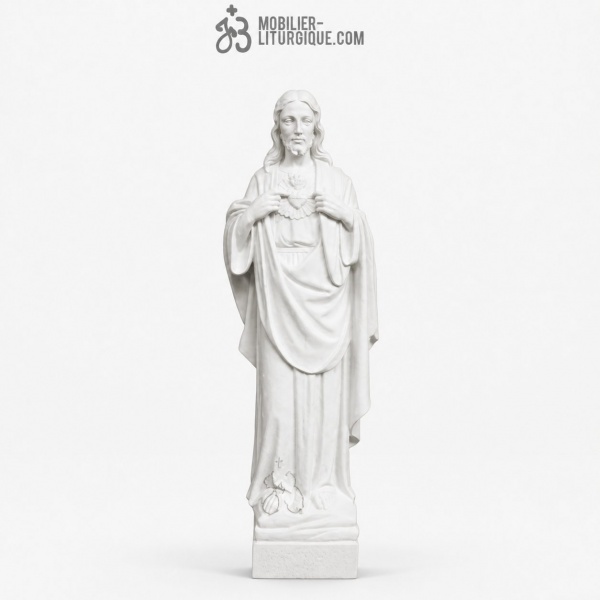 Statue Sacr� Coeur de J�sus, en marbre blanc 70 cm