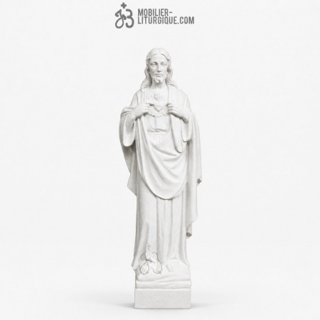 Statue Sacr&eacute; Coeur de J&eacute;sus, en marbre blanc 70 cm