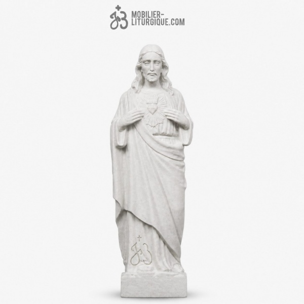 Statue Sacr� Coeur de J�sus, en poudre de marbre reconstitu� synth�tique 30-40 cm