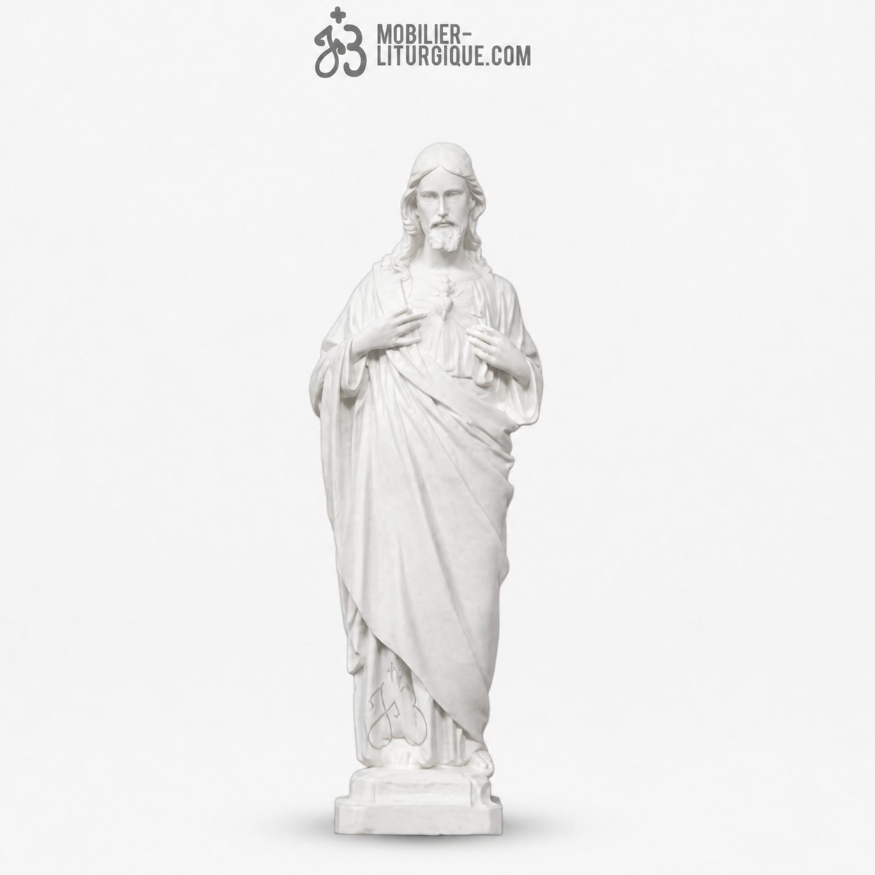 Statue Sacr&eacute; Coeur de J&eacute;sus en marbre blanc,40 cm