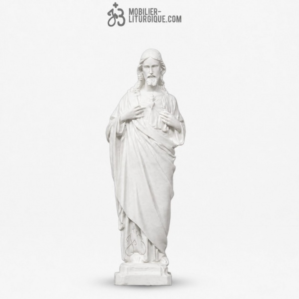 Statue Sacr� Coeur de J�sus en marbre blanc,40 cm