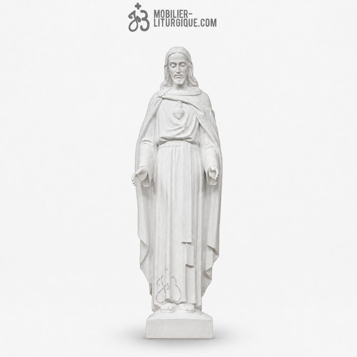 Statue Sacr&eacute; Coeur de J&eacute;sus en marbre blanc 62 cm