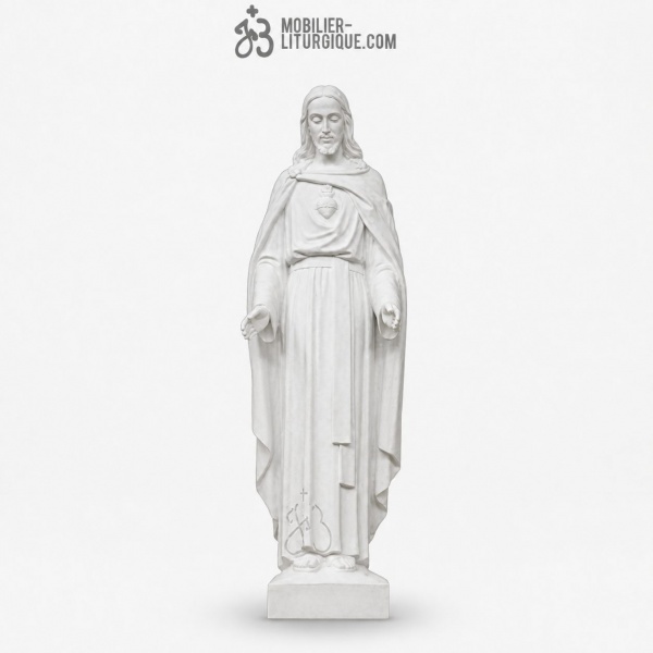 Statue Sacr� Coeur de J�sus en marbre blanc 62 cm