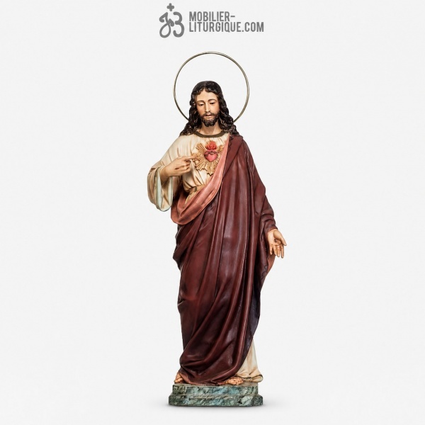 Statue Sacr� Coeur de J�sus Polychrome Antique