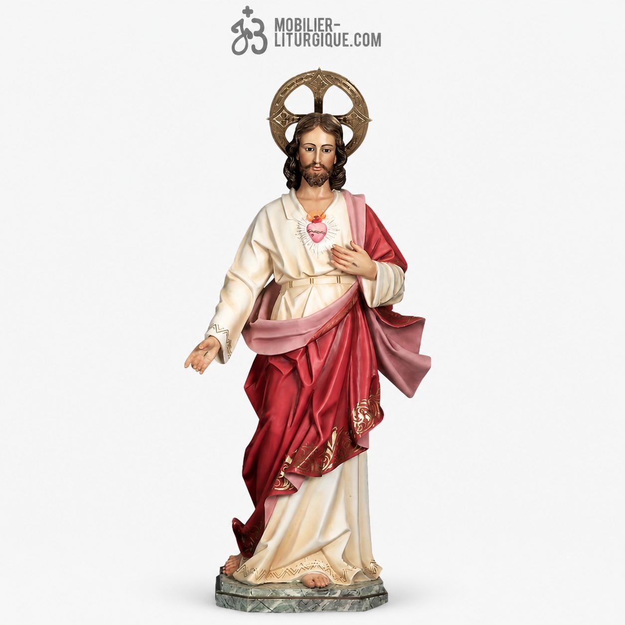 Statue Sacr&eacute; Coeur de J&eacute;sus Polychrome Antique