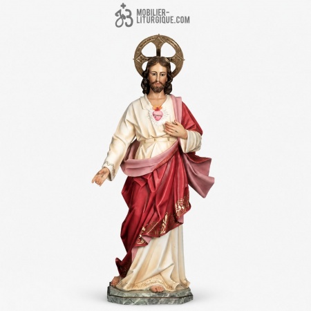 Statue Sacr� Coeur de J�sus Polychrome Antique