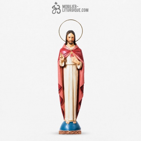 Statue Sacr� Coeur de J�sus Polychrome Antique