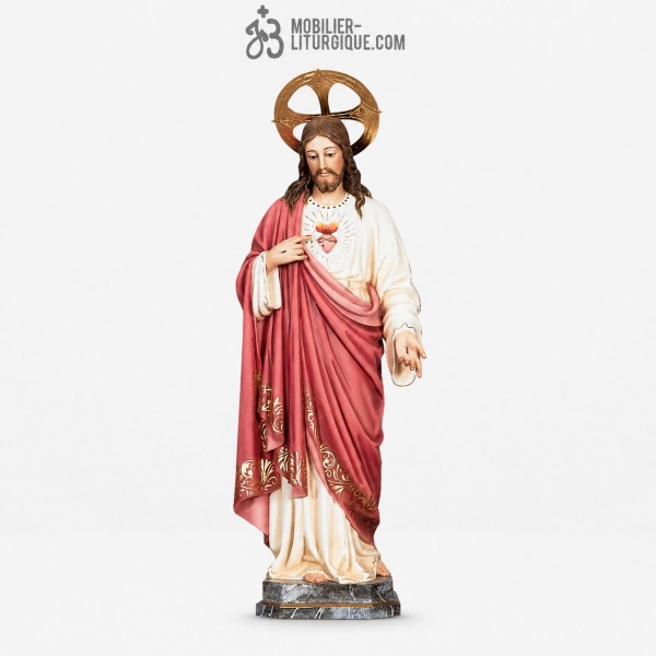 Statue Sacr� Coeur de J�sus Polychrome Antique