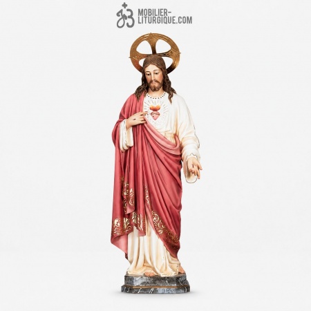 Statue Sacr� Coeur de J�sus Polychrome Antique