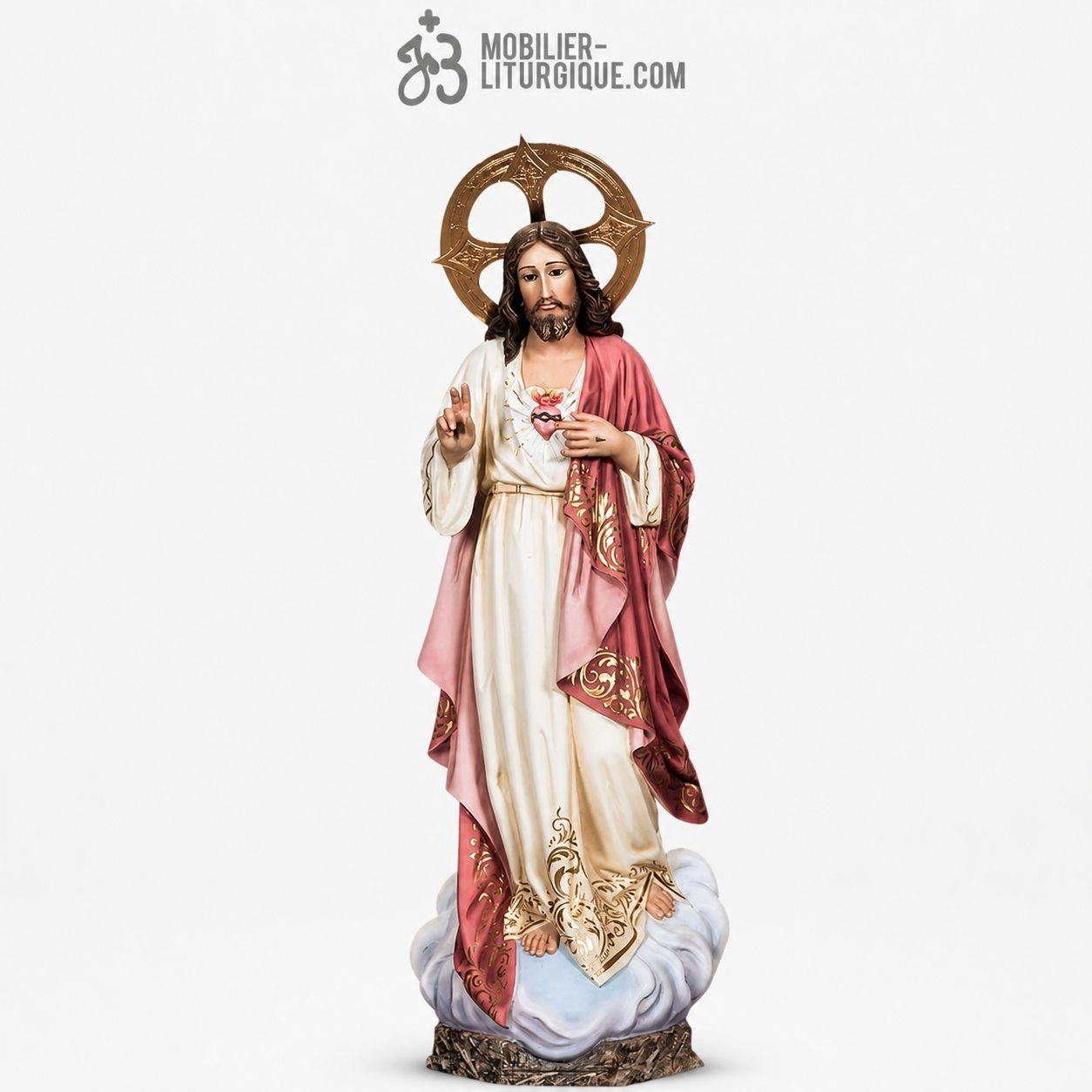 Statue Sacr&eacute; Coeur de J&eacute;sus Polychrome Antique