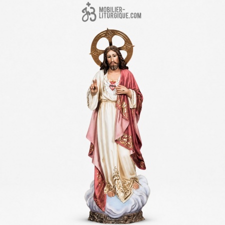 Statue Sacr&eacute; Coeur de J&eacute;sus Polychrome Antique
