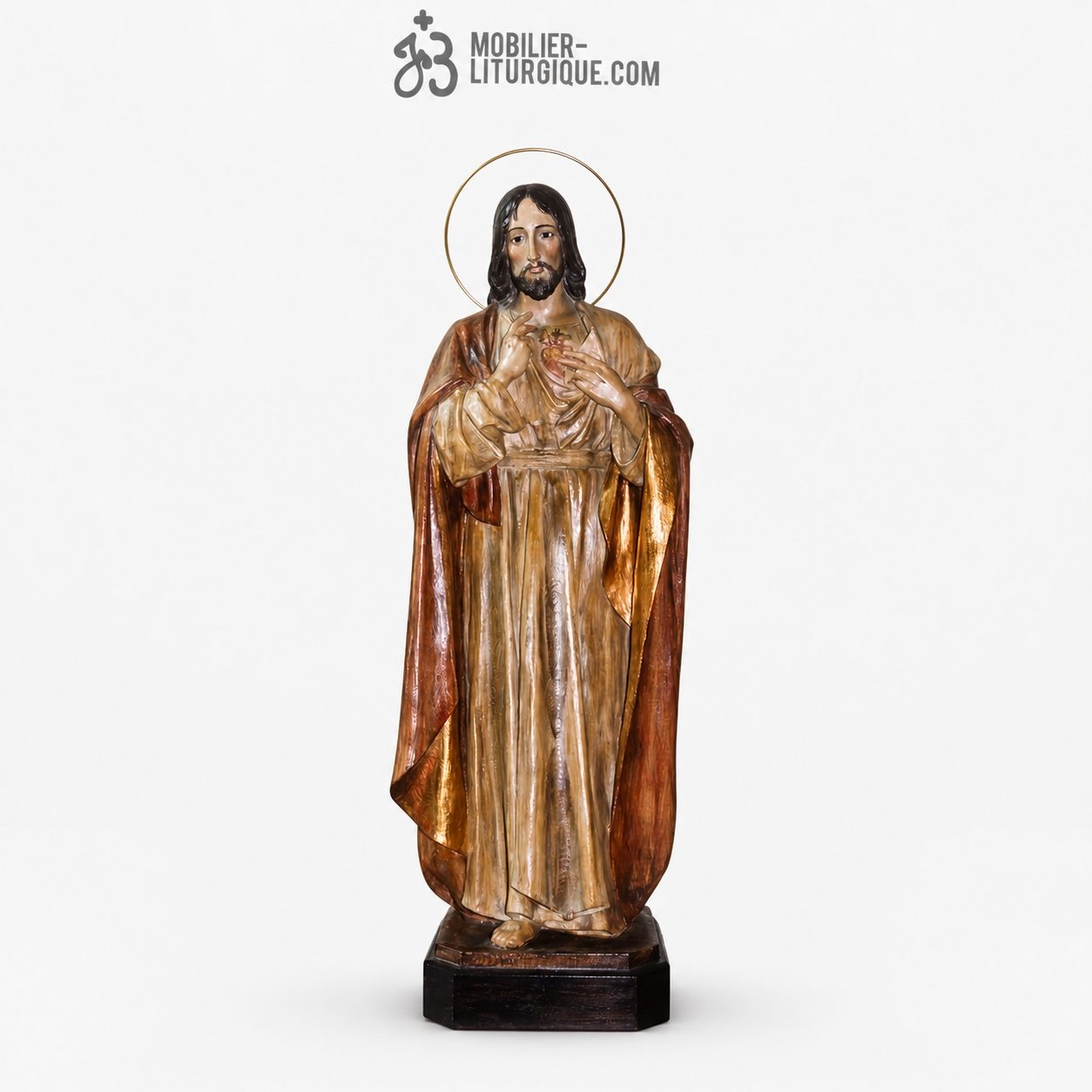 Statue Sacr&eacute; Coeur de J&eacute;sus Polychrome Antique