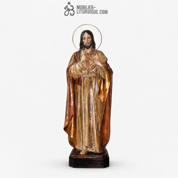 Statue Sacr� Coeur de J�sus Polychrome Antique