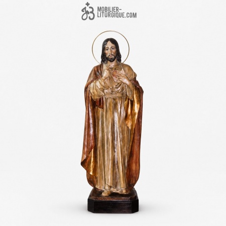 Statue Sacr� Coeur de J�sus Polychrome Antique