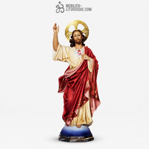 Statue Sacr� Coeur de J�sus Polychrome Antique