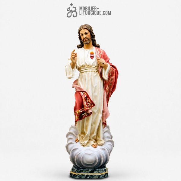 Statue Sacr� Coeur de J�sus Polychrome Antique