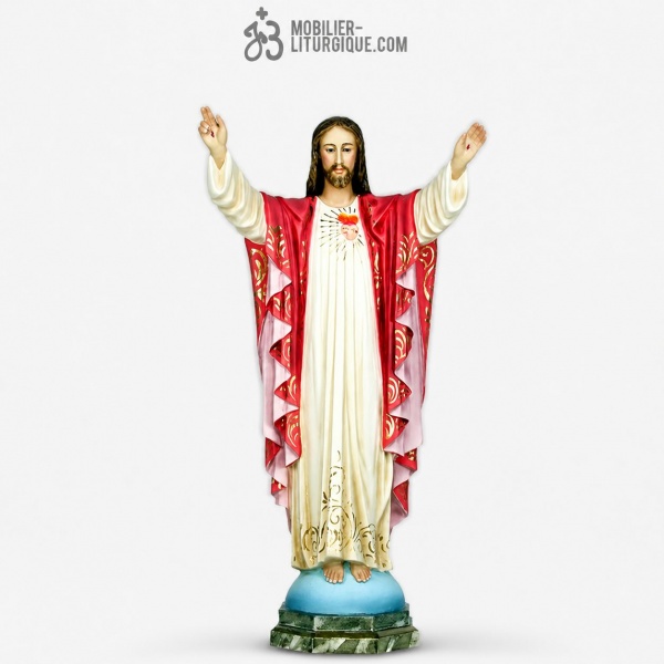 Statue Sacr� Coeur de J�sus Polychrome Antique