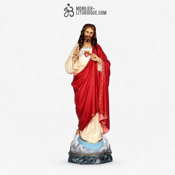 Statue Sacr� Coeur de J�sus Polychrome Antique