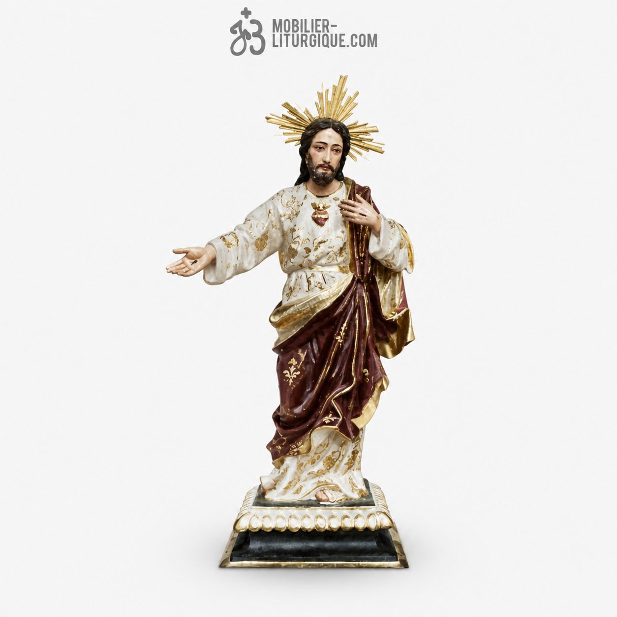 Statue Sacr&eacute; Coeur de J&eacute;sus Polychrome Antique