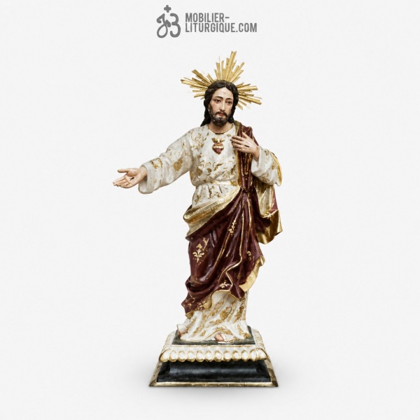 Statue Sacr� Coeur de J�sus Polychrome Antique