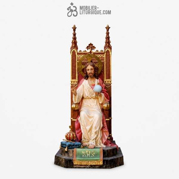 Statue Sacr� Coeur de J�sus Polychrome Antique