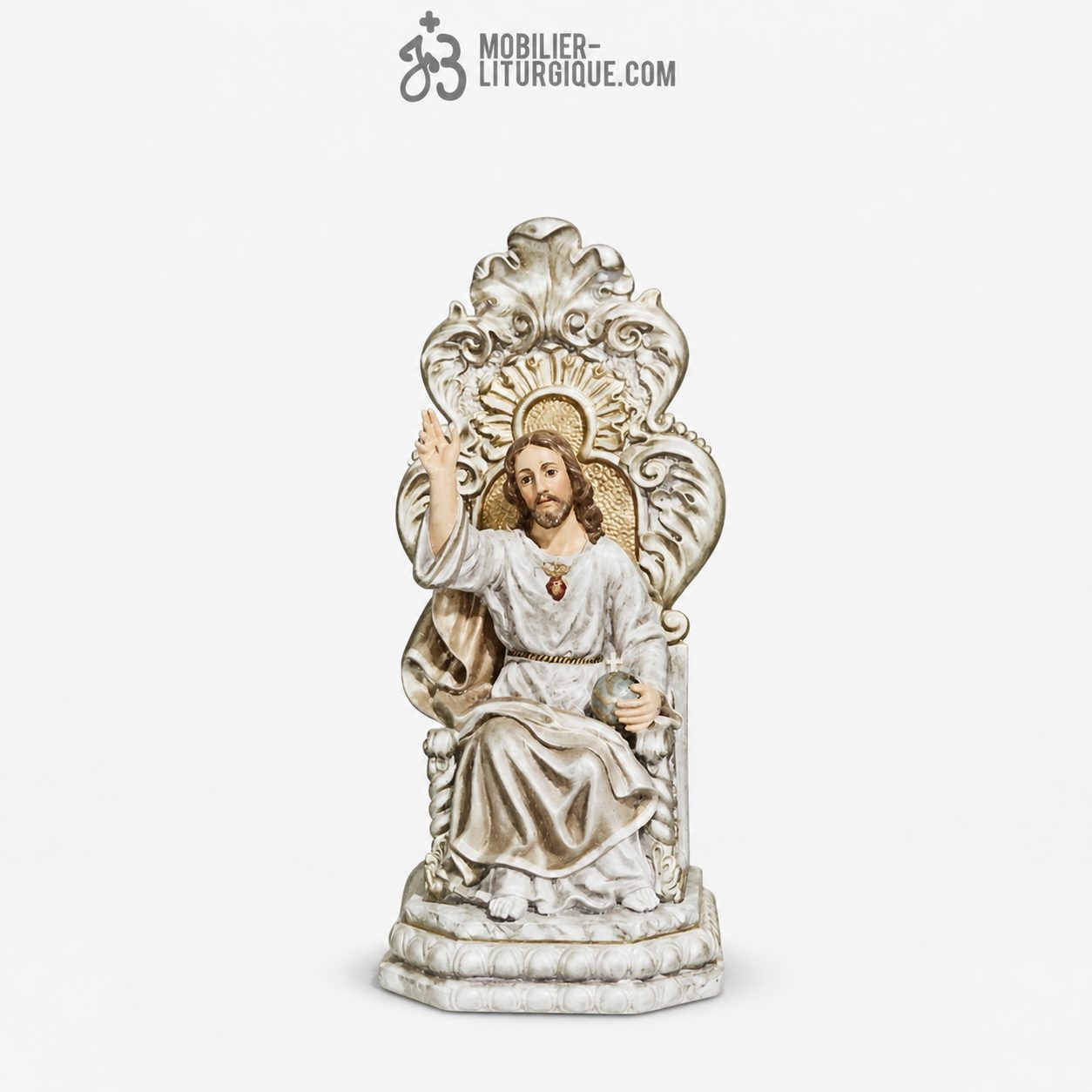 Statue Sacr&eacute; Coeur de J&eacute;sus Polychrome Antique