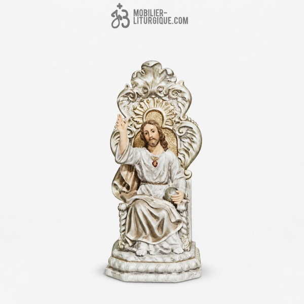 Statue Sacr� Coeur de J�sus Polychrome Antique