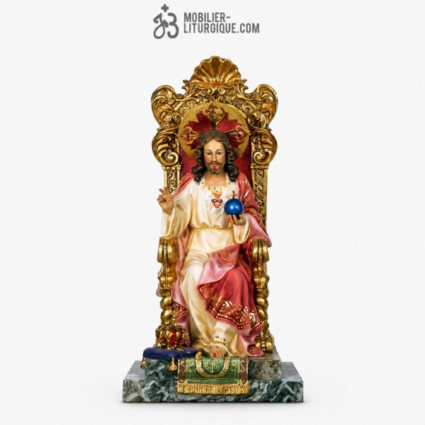 Statue Sacr� Coeur de J�sus Polychrome Antique
