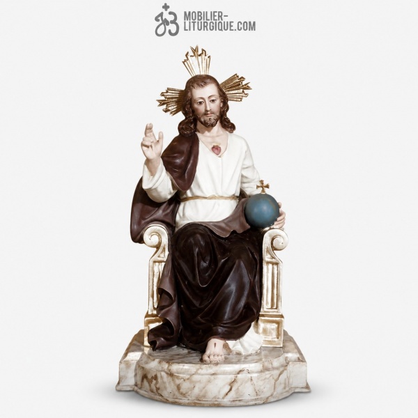 Statue Sacr� Coeur de J�sus Polychrome Antique