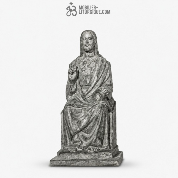 Statue Sacr� Coeur de J�sus Polychrome Antique