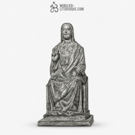 Statue Sacr&eacute; Coeur de J&eacute;sus Polychrome Antique