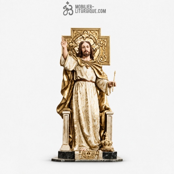 Statue Sacr� Coeur de J�sus Polychrome Antique