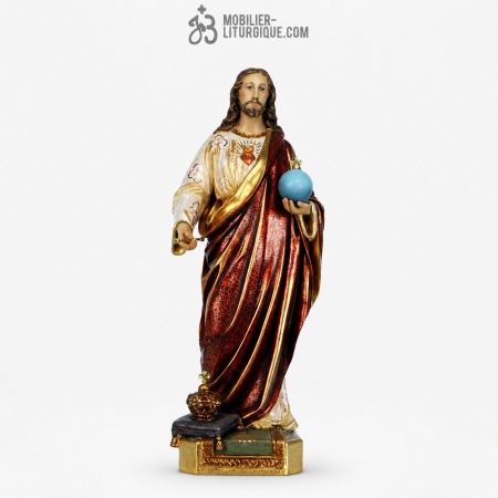 Statue Sacr&eacute; Coeur de J&eacute;sus Polychrome Antique