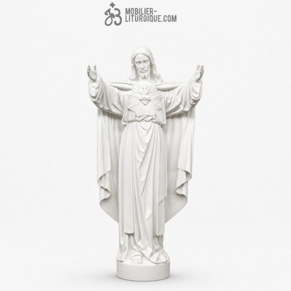 Statue Sacr� Coeur de J�sus R�dempteur en marbre color�