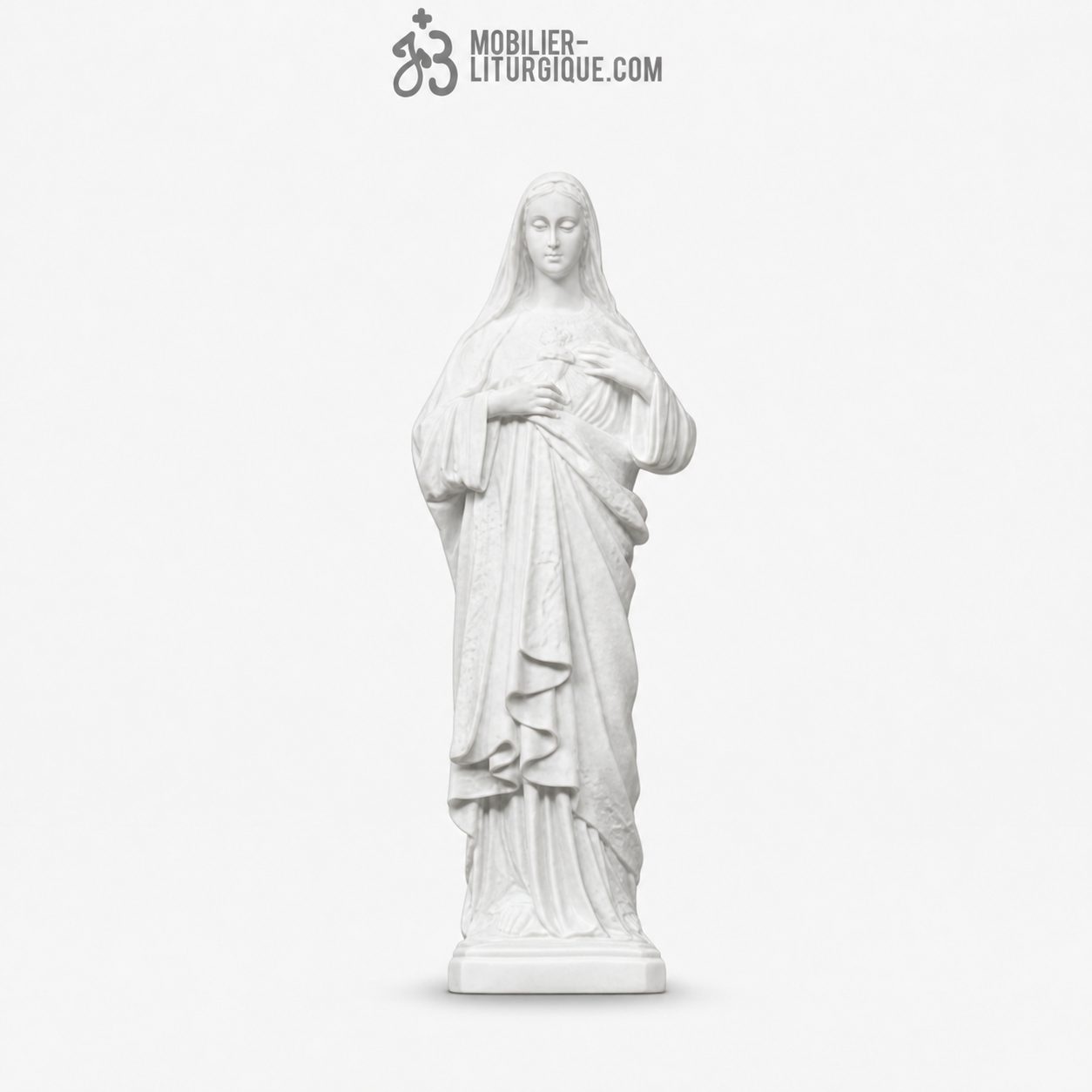Statue Sacr&eacute; Coeur de Marie, en marbre blanc,40 cm